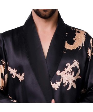 Robes Men's Satin Robe Dragon Luxurious Silk Spa Long Sleeve House Kimono Bathrobe - Black1 - CD18TT9A3DC