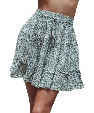 Baby Dolls & Chemises Women Summer Casual Boho High Waist Ruffled Floral Print Beach Short Skirt - Light Blue - C4198D79KC6