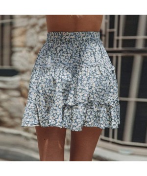 Baby Dolls & Chemises Women Summer Casual Boho High Waist Ruffled Floral Print Beach Short Skirt - Light Blue - C4198D79KC6