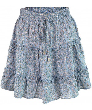 Baby Dolls & Chemises Women Summer Casual Boho High Waist Ruffled Floral Print Beach Short Skirt - Light Blue - C4198D79KC6