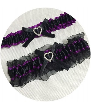 Garters & Garter Belts Wedding Bridal Legs Garter Set Bridal Garters Lace Belt with Beads - Purple - C818DK3Z7D7