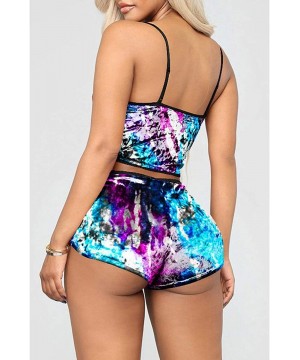 Sets 2Piece Sexy Women Velvet Pajamas Shorts Set Sleepwear Straps Crop Top Sleep Shorts Lingerie Lounge Wear Tie Dye Blue - C...