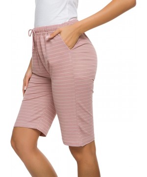 Bottoms Women's Soft Sleep Pajama Shorts Casual Elastic-Waisted Drawstring Lounge Bermuda Shorts Pants - Stripes Pink - CD18U...