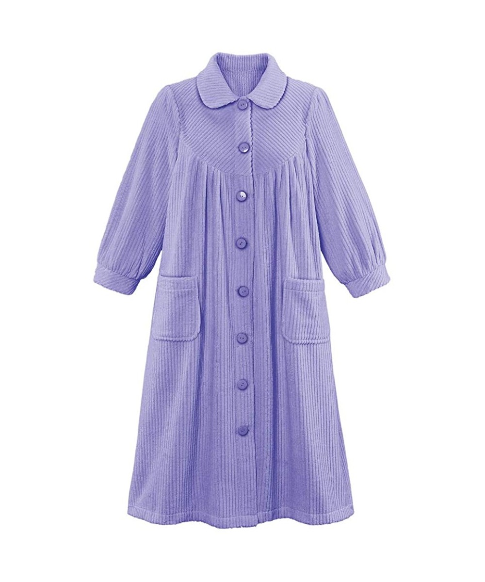 Sets Plush Fleece Button Front Robe with Pockets- Collar - Lavender - C5193YUIUT3