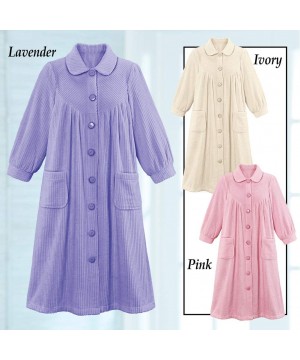 Sets Plush Fleece Button Front Robe with Pockets- Collar - Lavender - C5193YUIUT3