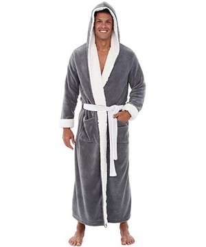 Robes Mens Long Plush Bathrobe Robe Pajama Sleepwear Nightwear Shawl Warm Coat - Zd-gray - CK18M4GCNQZ