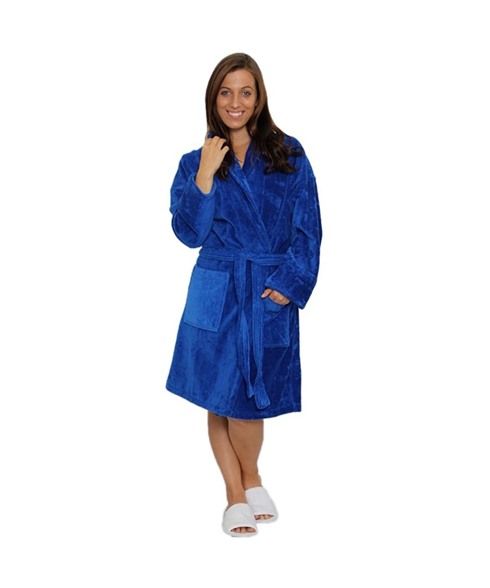 Robes Shawl Collar Unisex Adult Terry Cotton Robe - Royal Blue - CB11HWGTA7P