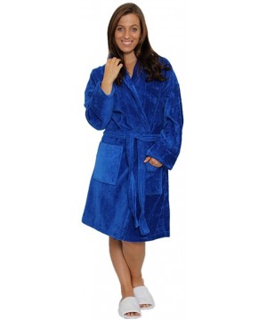 Robes Shawl Collar Unisex Adult Terry Cotton Robe - Royal Blue - CB11HWGTA7P