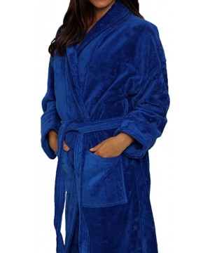 Robes Shawl Collar Unisex Adult Terry Cotton Robe - Royal Blue - CB11HWGTA7P