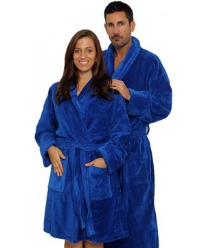 Robes Shawl Collar Unisex Adult Terry Cotton Robe - Royal Blue - CB11HWGTA7P