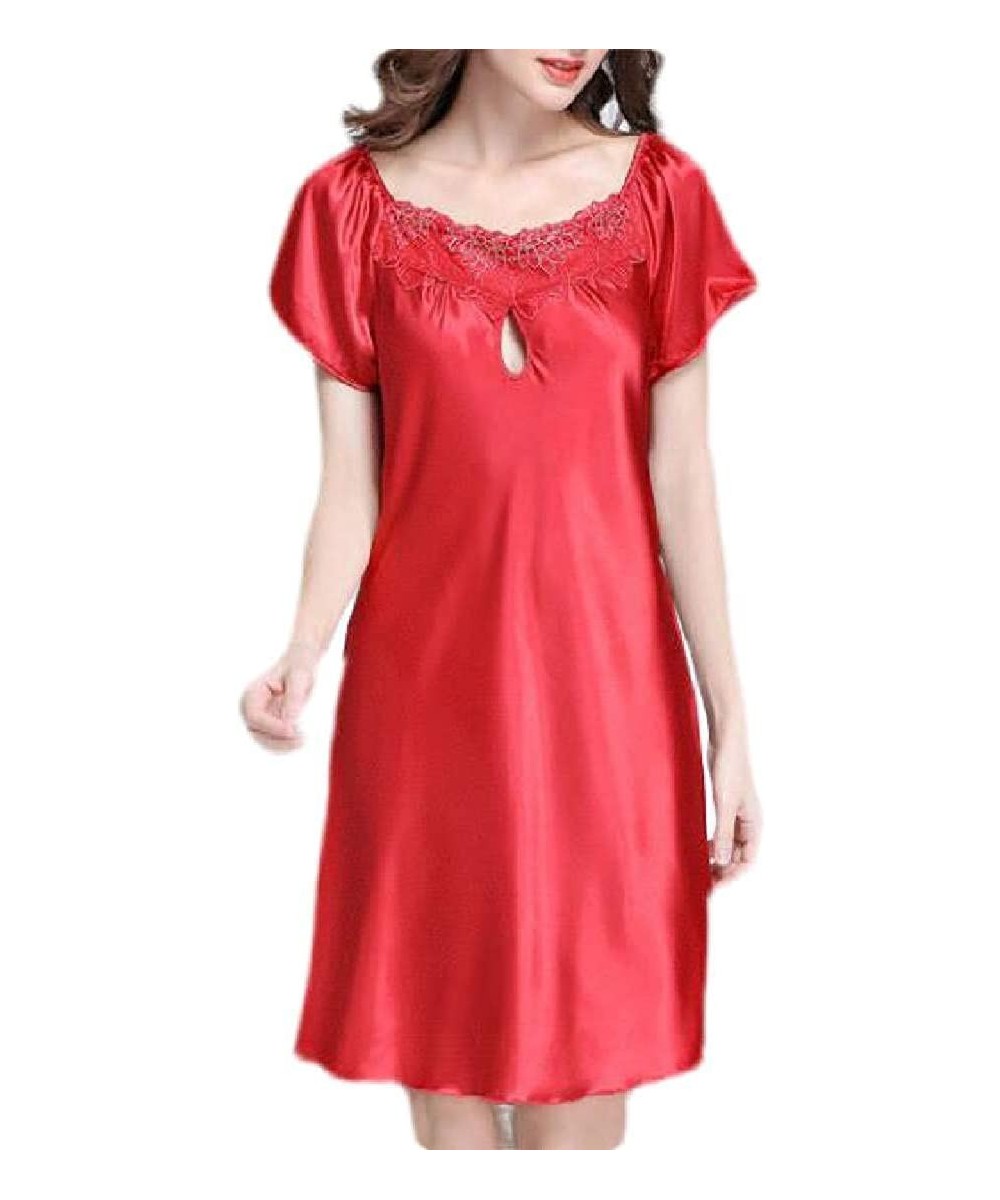 Nightgowns & Sleepshirts Short Sleeve Satin Sleepwear Summer Soft Sleepwear Nightgown - 7 - CA19DWNALI5