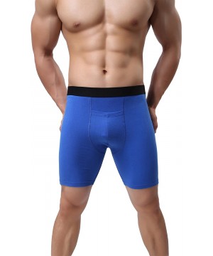 Briefs Men's Cotton Boxer Briefs Long Leg Underwear No Ride Up Stretch with Open Fly - 1 Pack Blue - C218CILLLM8