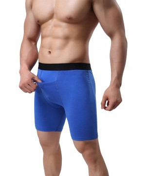 Briefs Men's Cotton Boxer Briefs Long Leg Underwear No Ride Up Stretch with Open Fly - 1 Pack Blue - C218CILLLM8