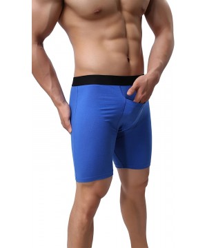 Briefs Men's Cotton Boxer Briefs Long Leg Underwear No Ride Up Stretch with Open Fly - 1 Pack Blue - C218CILLLM8