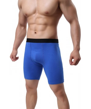 Briefs Men's Cotton Boxer Briefs Long Leg Underwear No Ride Up Stretch with Open Fly - 1 Pack Blue - C218CILLLM8