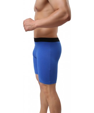 Briefs Men's Cotton Boxer Briefs Long Leg Underwear No Ride Up Stretch with Open Fly - 1 Pack Blue - C218CILLLM8