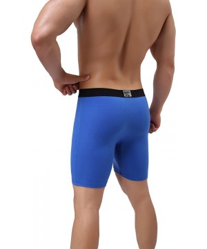 Briefs Men's Cotton Boxer Briefs Long Leg Underwear No Ride Up Stretch with Open Fly - 1 Pack Blue - C218CILLLM8