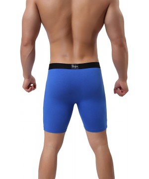 Briefs Men's Cotton Boxer Briefs Long Leg Underwear No Ride Up Stretch with Open Fly - 1 Pack Blue - C218CILLLM8