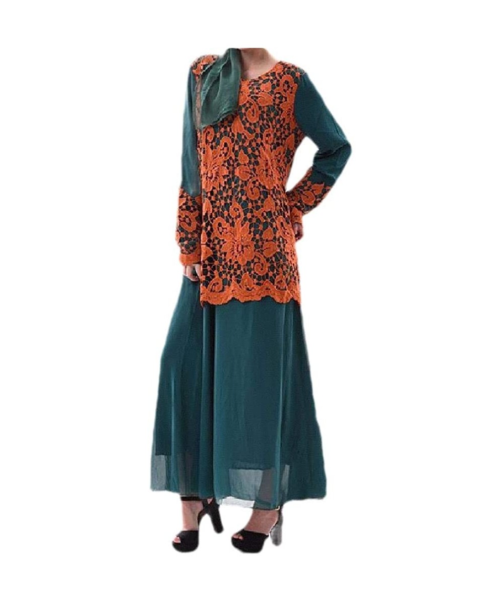 Robes Women's Muslim Islamic Hit Color Dubai Lace Patchwork Kaftan Abaya - Green - CP1999XY3CY