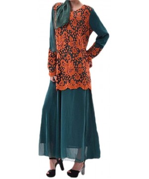 Robes Women's Muslim Islamic Hit Color Dubai Lace Patchwork Kaftan Abaya - Green - CP1999XY3CY