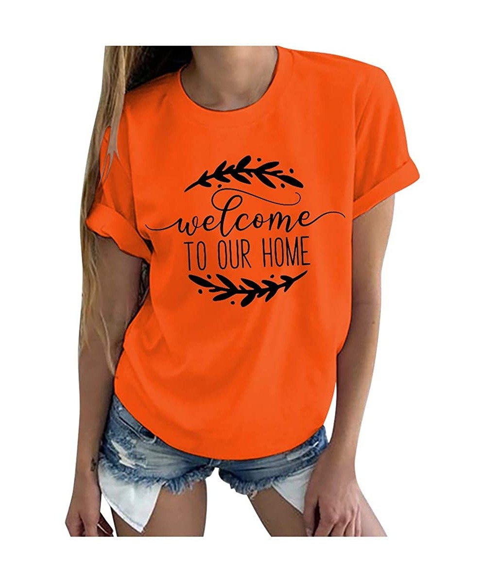 Thermal Underwear Fashion Women Blouse Casual Short Sleeve Letter Printed O-Neck Tops T-Shirt - Orange - CQ199IGWHHX