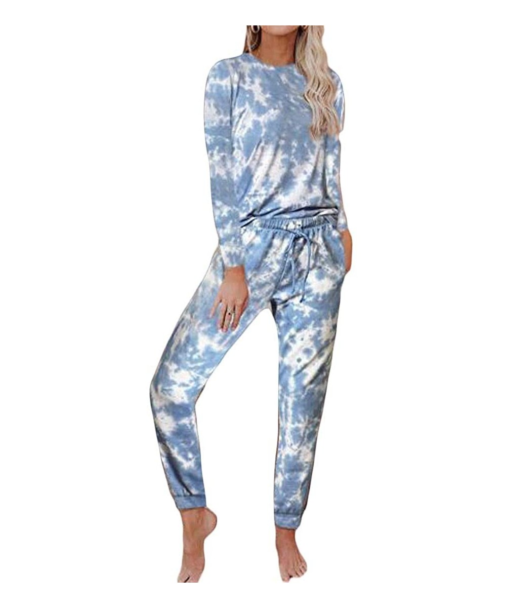 Sets Women's Homewear Tie-Dyed Casual Jogger Pants Long/Short Sleeve Pajamas PJ Set - 11 - CU19C727LN0