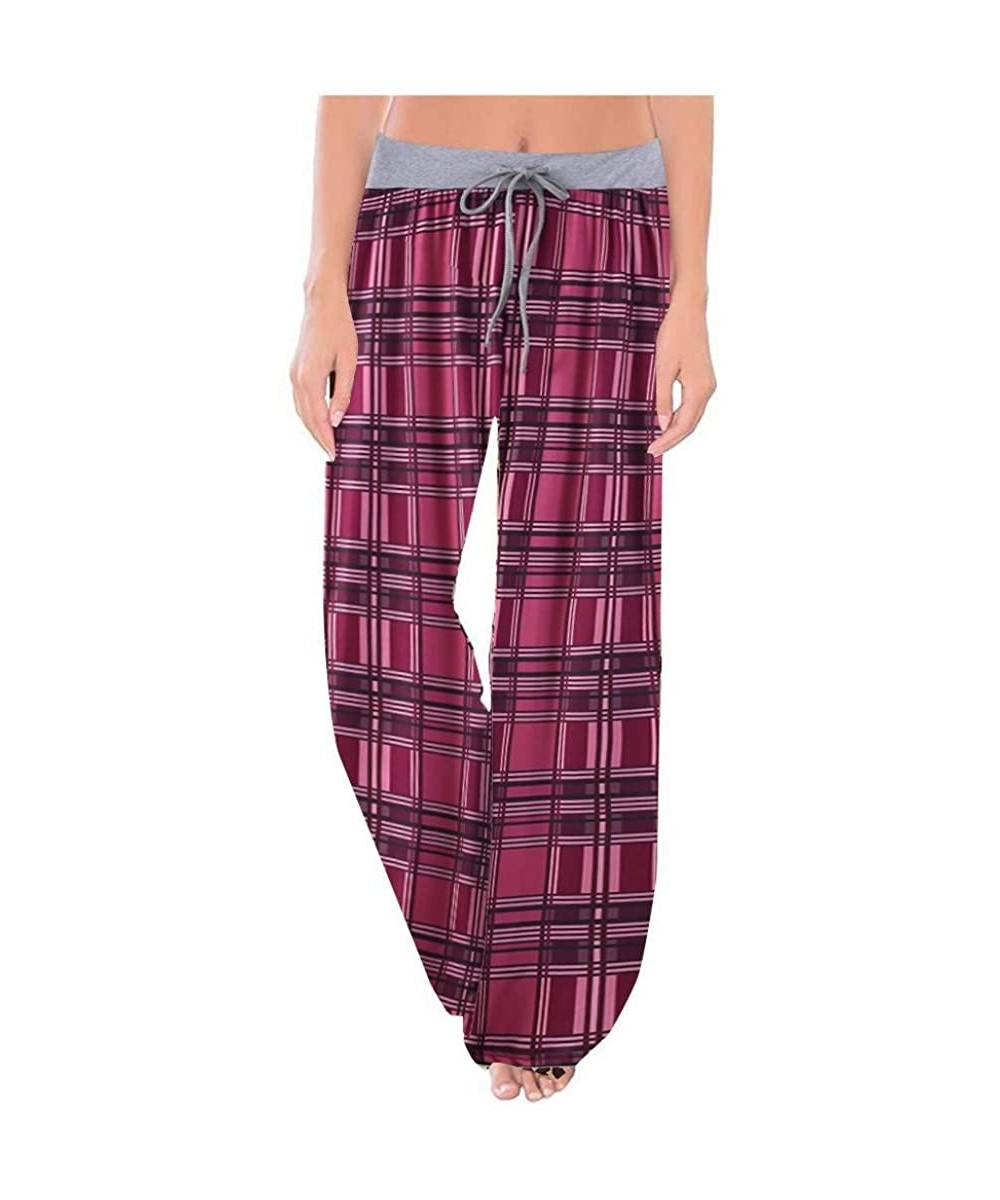 Bottoms Women's Comfy Casual Pajama Pants Floral Print Drawstring Lounge Pants Wide Leg - Hot Pink - C3194XRQD9N