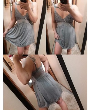 Baby Dolls & Chemises Women Sexy Nighty Lace Babydoll Nightgown Sleepwear Modal Chemise Lingerie Slip - Grey - CC18ZGS82R0