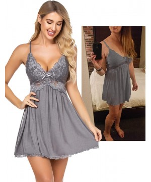 Baby Dolls & Chemises Women Sexy Nighty Lace Babydoll Nightgown Sleepwear Modal Chemise Lingerie Slip - Grey - CC18ZGS82R0