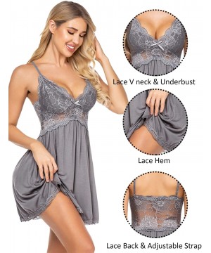 Baby Dolls & Chemises Women Sexy Nighty Lace Babydoll Nightgown Sleepwear Modal Chemise Lingerie Slip - Grey - CC18ZGS82R0