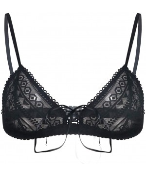 Bras Women's Floral Lace Bralette Strappy Triangle Wirefree Bra Bustier - 10130 Black - CI1840URHG2