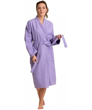 Robes Luxurious Cotton Women's Waffle Bath Robe- Long- Lightweight- Absorbent Bathrobe - Lavender - C018NNWN688