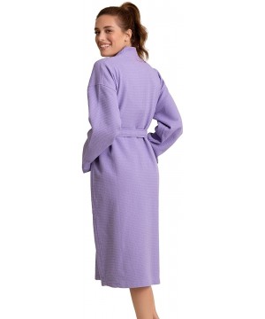 Robes Luxurious Cotton Women's Waffle Bath Robe- Long- Lightweight- Absorbent Bathrobe - Lavender - C018NNWN688