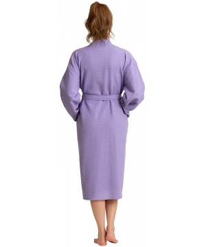 Robes Luxurious Cotton Women's Waffle Bath Robe- Long- Lightweight- Absorbent Bathrobe - Lavender - C018NNWN688