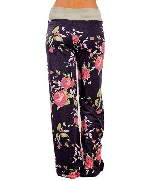 Bottoms Women's Floral Print Casual Pajama Pants Comfy High Waist Drawstring Wide Leg Lounge Pants - Brown - CF19CAK3IHM