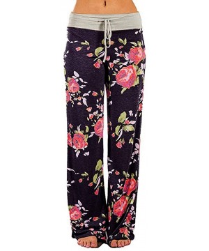 Bottoms Women's Floral Print Casual Pajama Pants Comfy High Waist Drawstring Wide Leg Lounge Pants - Brown - CF19CAK3IHM