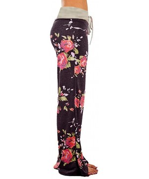 Bottoms Women's Floral Print Casual Pajama Pants Comfy High Waist Drawstring Wide Leg Lounge Pants - Brown - CF19CAK3IHM