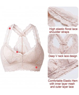 Bras Women Floral Lace Bralette Padded Breathable Sexy Racerback Lace Bra - Skin Padded - CT18WG43M2U