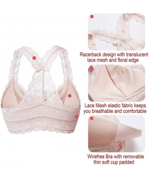 Bras Women Floral Lace Bralette Padded Breathable Sexy Racerback Lace Bra - Skin Padded - CT18WG43M2U