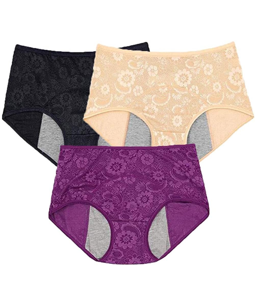 Panties Women's Period Panties Menstrual Underwear Protective Menstrual Jacquard Easy Clean - Black-apricot-purple - CG18HCELWCZ