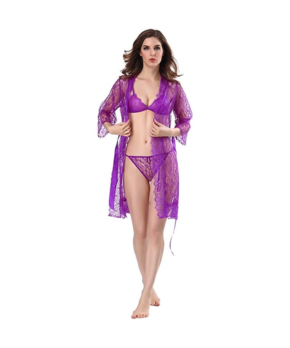 Baby Dolls & Chemises Hot Charming High Elasticity Lace Babydoll Lingerie Spaghetti Strap Sling 556 - Purple - CL198KTOKIU