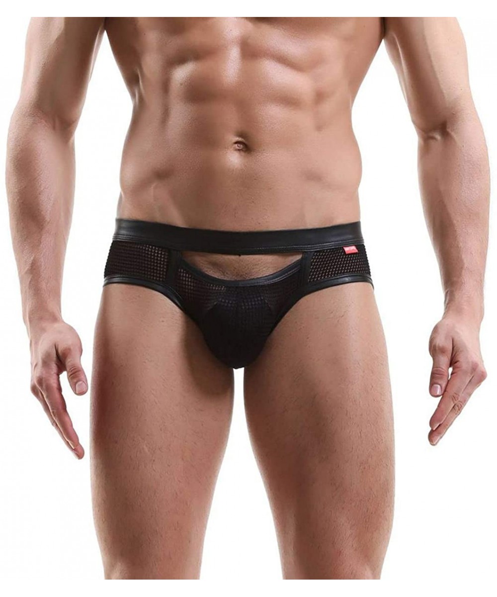 G-Strings & Thongs Men Thongs G-String Jockstrap PU Leather Mesh Gay Udnerwear Backless Slip Homme Thongs - Black - CC18YI57XMT