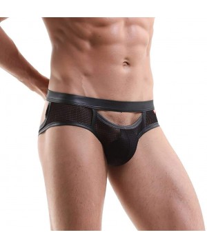 G-Strings & Thongs Men Thongs G-String Jockstrap PU Leather Mesh Gay Udnerwear Backless Slip Homme Thongs - Black - CC18YI57XMT