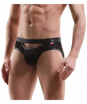 G-Strings & Thongs Men Thongs G-String Jockstrap PU Leather Mesh Gay Udnerwear Backless Slip Homme Thongs - Black - CC18YI57XMT