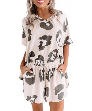 Sets Womens Pajama Sets Long Sleeve Shirt Tops + Shorts Sleepwear Pjs Sets Ladies 2 Piece Nightwear Loungewear Leopard White ...