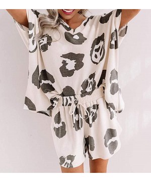 Sets Womens Pajama Sets Long Sleeve Shirt Tops + Shorts Sleepwear Pjs Sets Ladies 2 Piece Nightwear Loungewear Leopard White ...