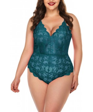 Baby Dolls & Chemises Plus Size Lingerie for Women Lace Teddy Lingerie Bodysuit One Piece Babydoll - Full Lace Teddy-blue Gre...