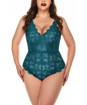 Baby Dolls & Chemises Plus Size Lingerie for Women Lace Teddy Lingerie Bodysuit One Piece Babydoll - Full Lace Teddy-blue Gre...