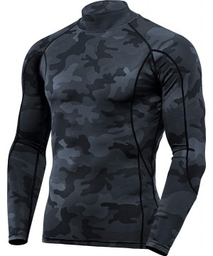 Undershirts Men's Cool Dry Fit Mock Long Sleeve Compression Shirts- Athletic Workout Shirt- Active Sports Base Layer T-Shirt ...