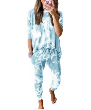 Sets Womens 2 Pieces Tie Dye Pajamas Set Sweatpants Sets Long Sleeve Pullover with Long Pants Sweatsuit Set D1213 sky Blue - ...